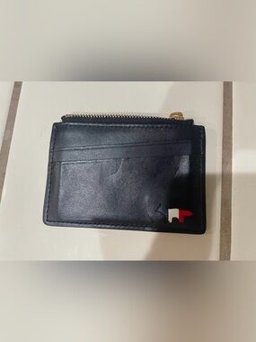 MAISON KITSUNE Black Leather Card Wallet with Red & White Fox Accent